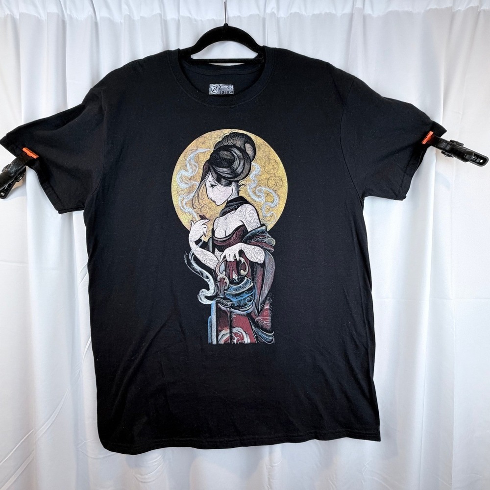 Curbside Geisha Graphic T Shirt Mens XL Black Tattoo Japanese Art Cotton Tee - Picture 4 of 5